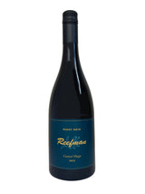 A bottle of Reefman Pinot Noir 2022 wine with a label that includes the name 'Reefman' and the variety 'Pinot Noir'. The background is plain.

