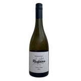 Bottle of Chardonnay wine with a white label, black text, and the year 2024 indicated. Reefman
